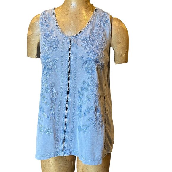 KARYN SEO Handmade BOHO Sleeveless Embroidererd Ladder Lace Top Sz S #236K - Picture 1 of 9